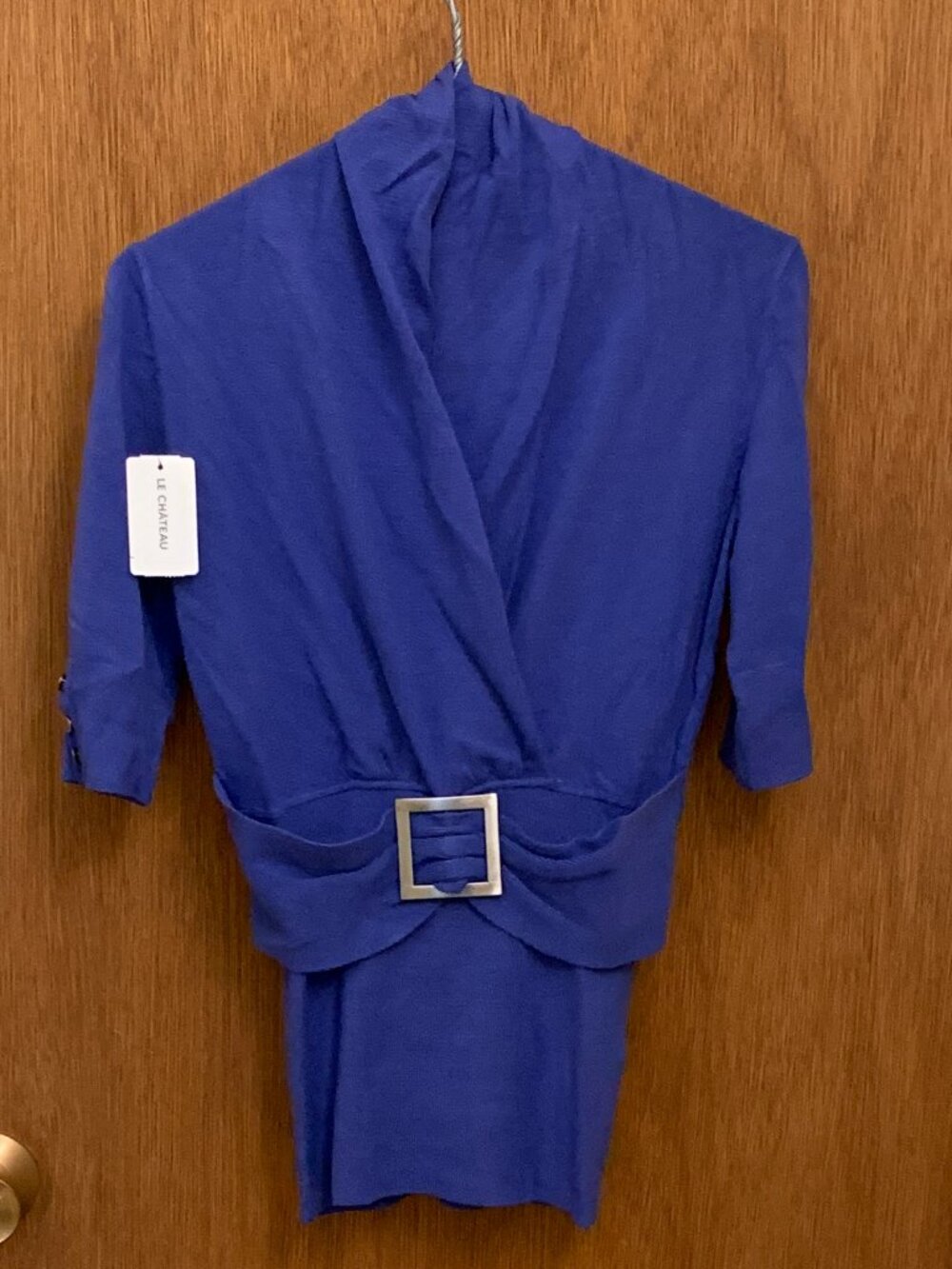 Le Chateau blue Warp style shirt with attached belt detail - Size Small